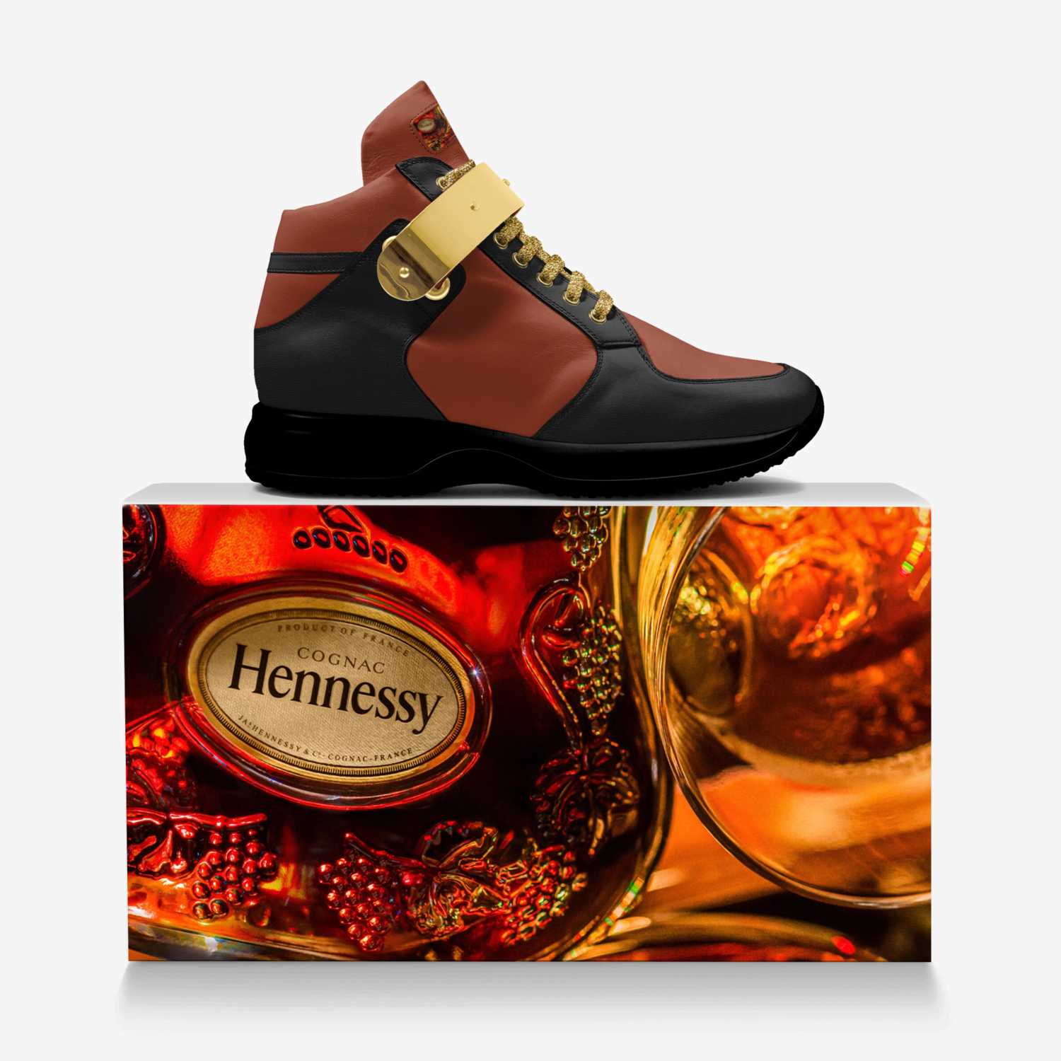 Hennessy custom made in Italy shoes by Ny-leeka Jackson | Over box view