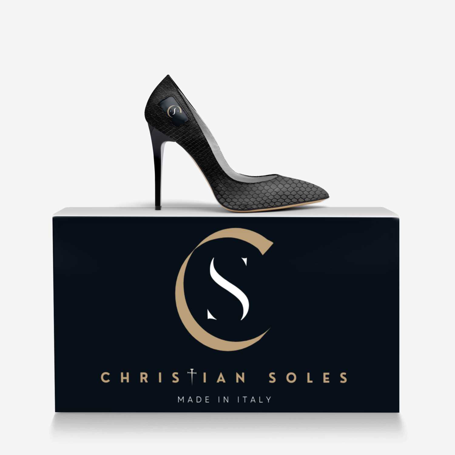 Virtue Stiletto custom made in Italy shoes by Christian Soles Collection | Over box view