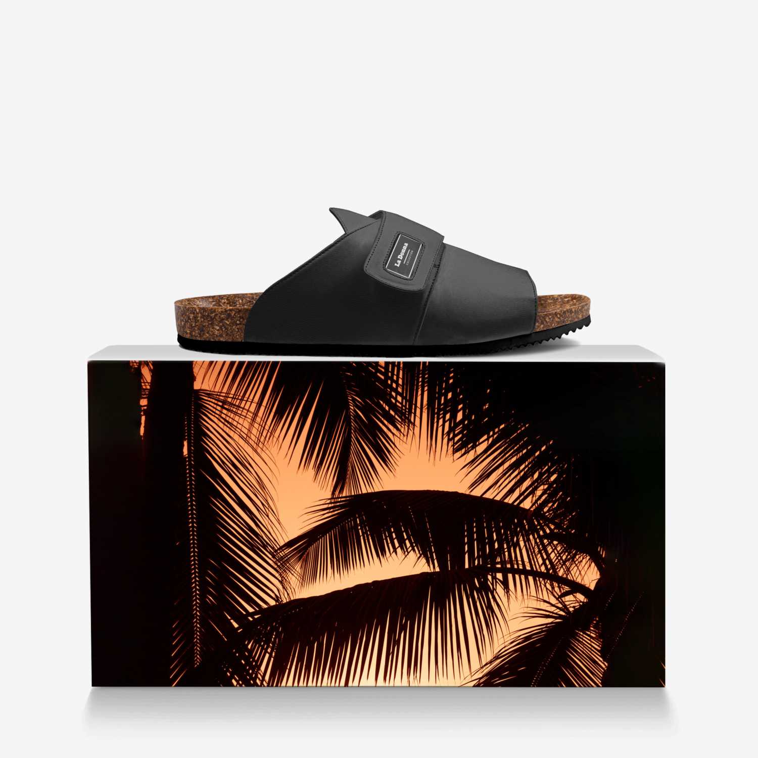 Black Sandals  custom made in Italy shoes by Donna Sanders | Over box view