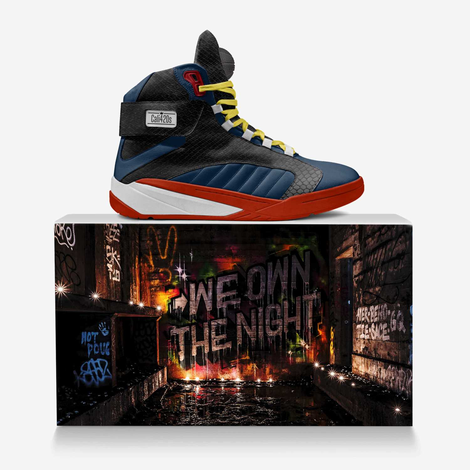 Cali420s custom made in Italy shoes by Calib Feaster | Over box view