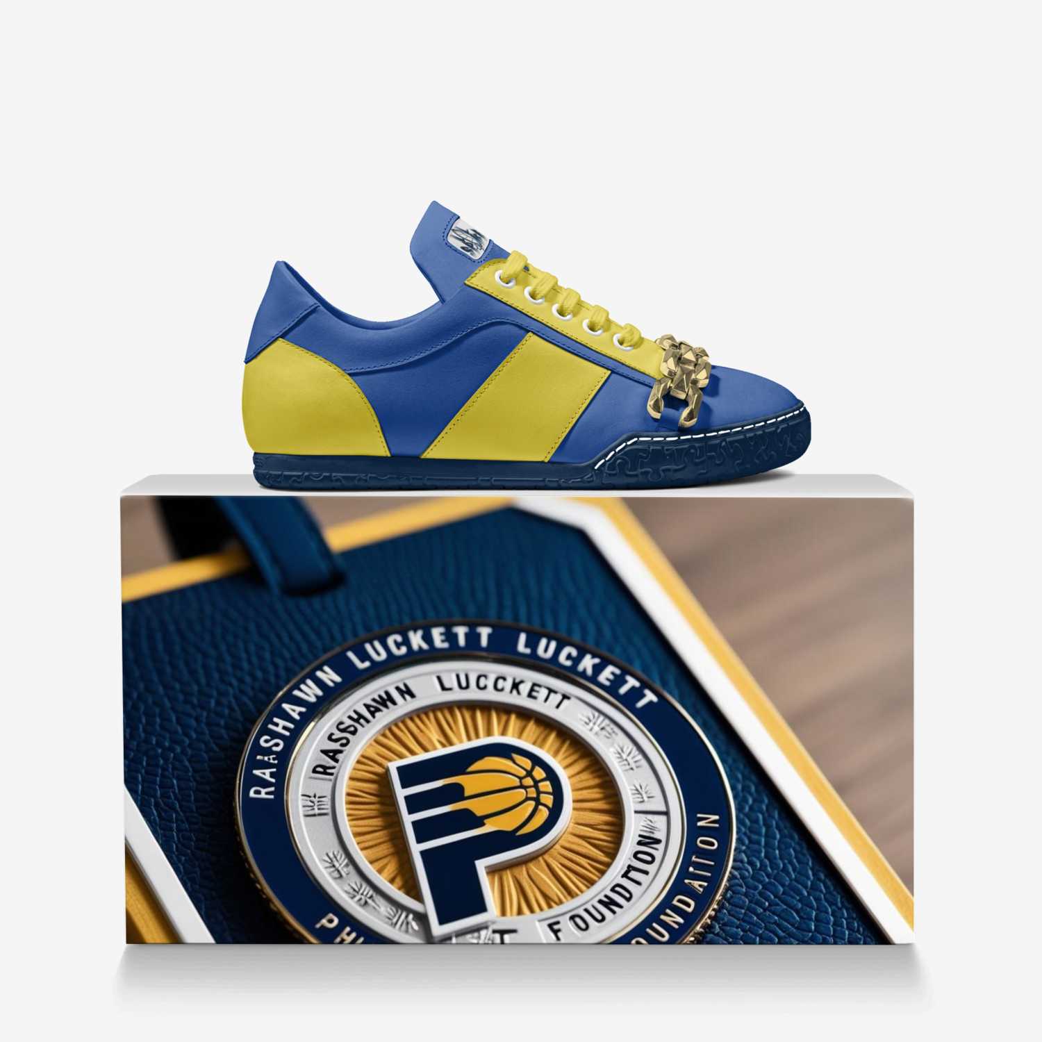 LiL Spikes Pacers custom made in Italy shoes by Rashawn Luckett | Over box view
