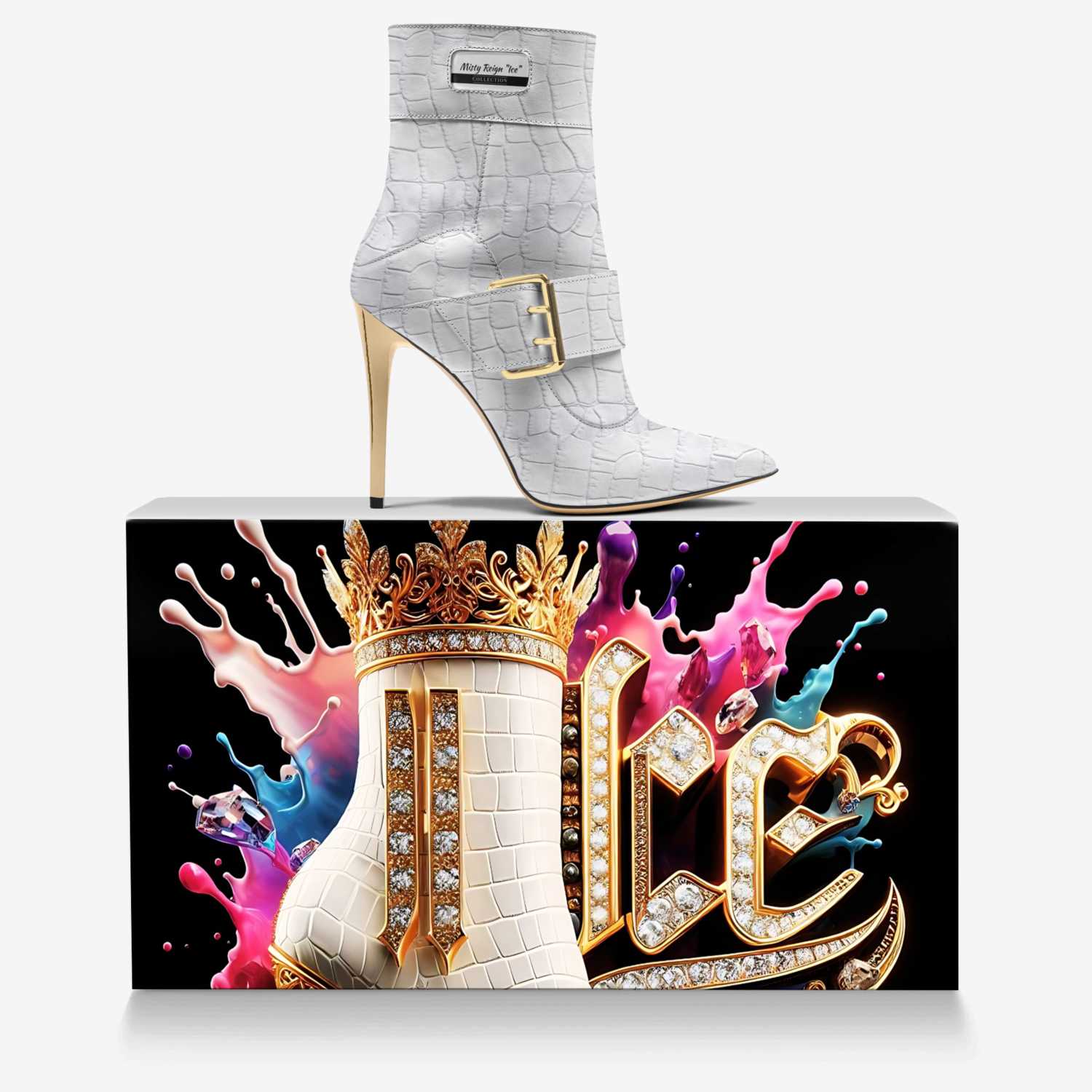 Misty Reign "Ice" custom made in Italy shoes by Bullish Boutique | Over box view