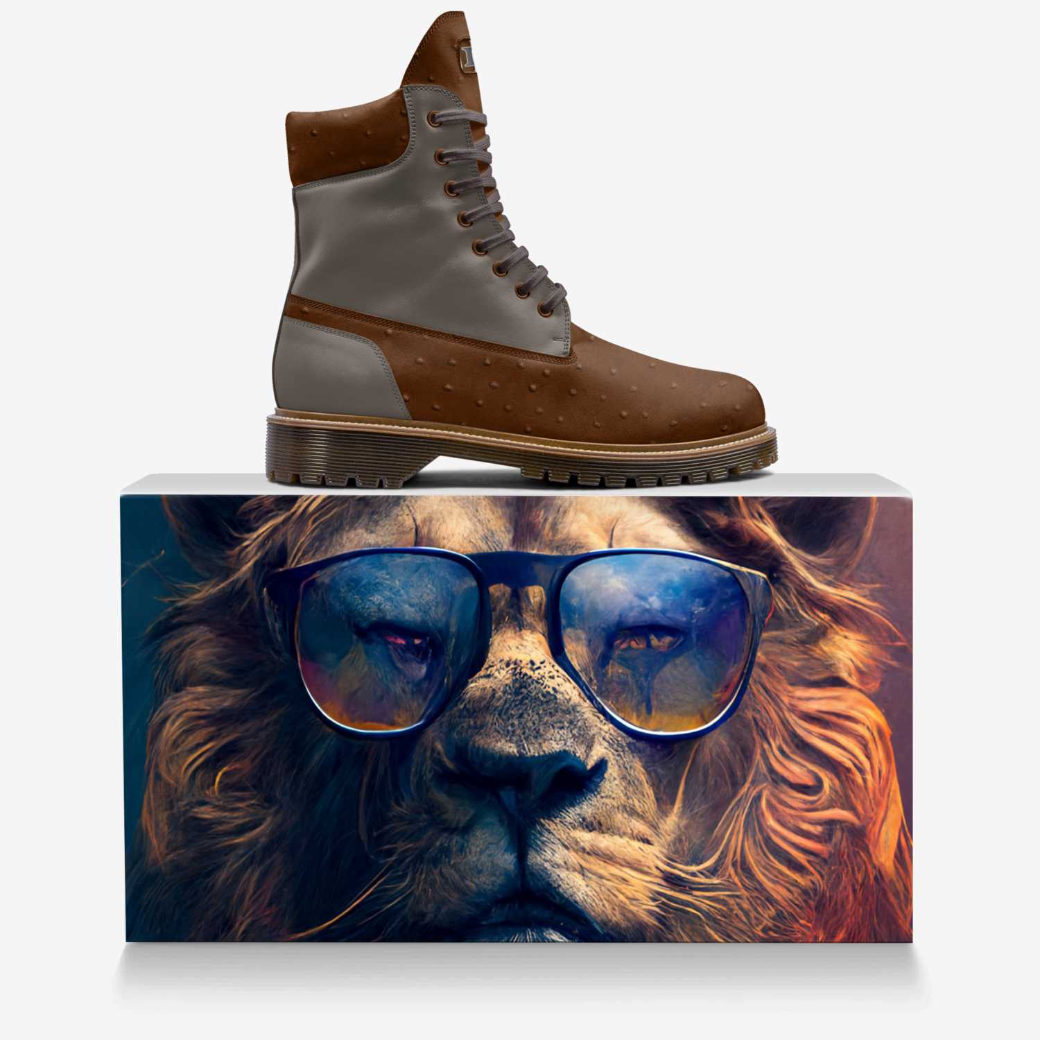 concrete lion custom made in Italy shoes by Rodney R. | Over box view