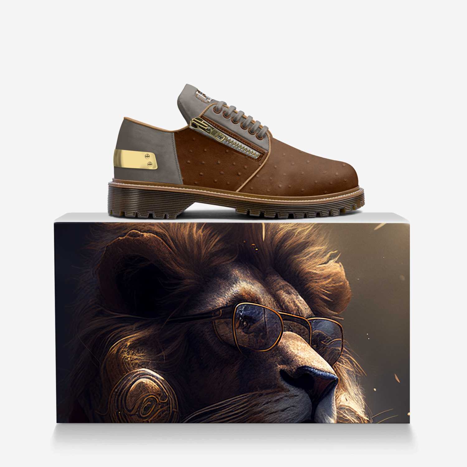Concrete Lion custom made in Italy shoes by Rodney R. | Over box view