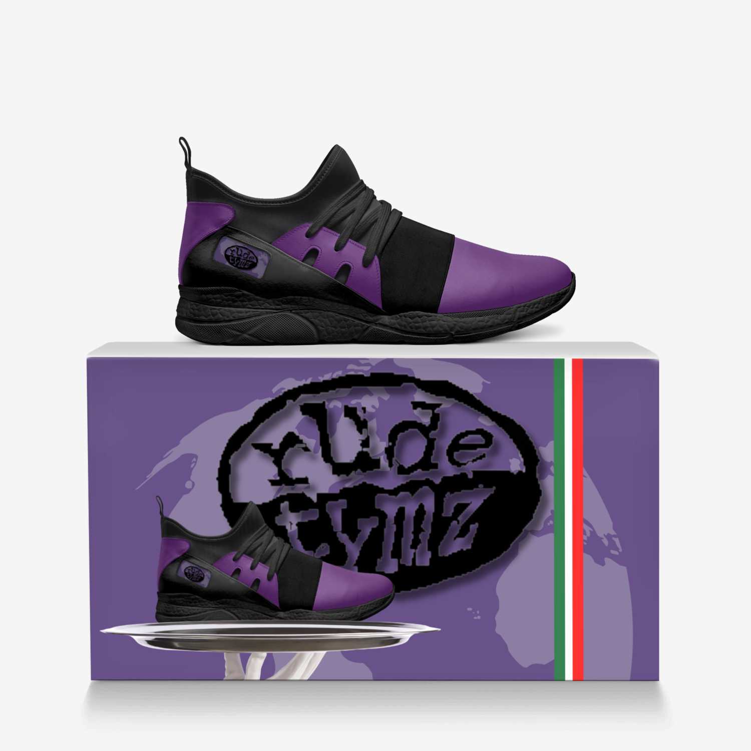 RT Purple Earth 1 custom made in Italy shoes by Byron Burke Aka Popâ Ur-mää | Over box view