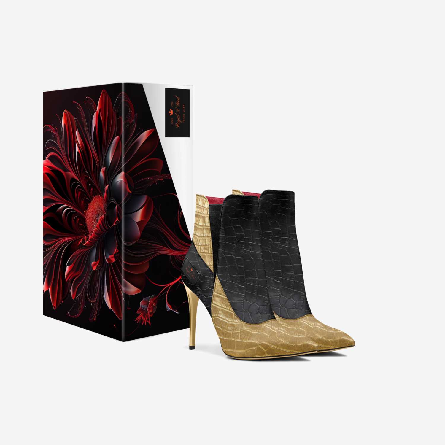 Royal L Red custom made in Italy shoes by Kadesia Williams | Box view