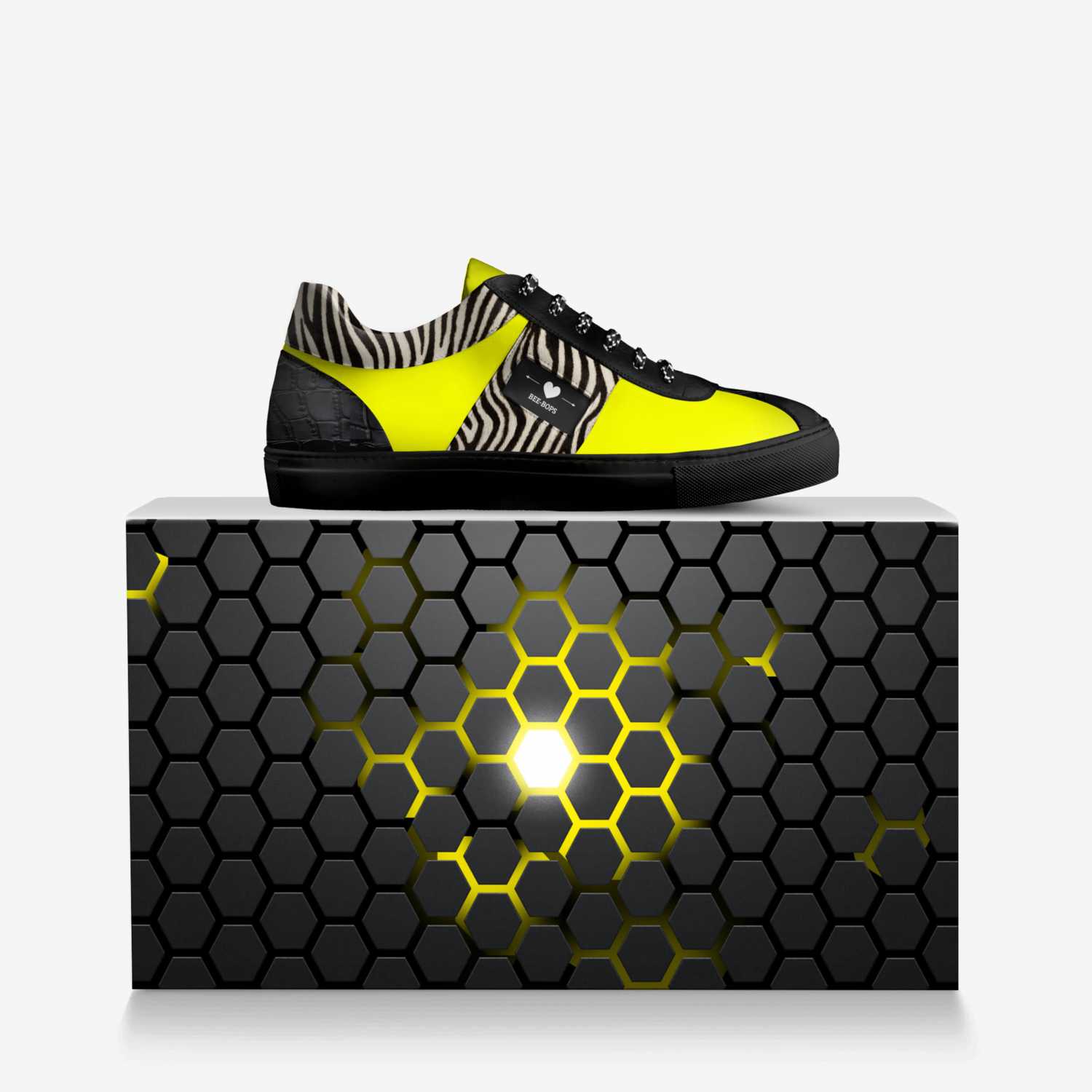 Bee-Bops custom made in Italy shoes by Heather Browning | Over box view