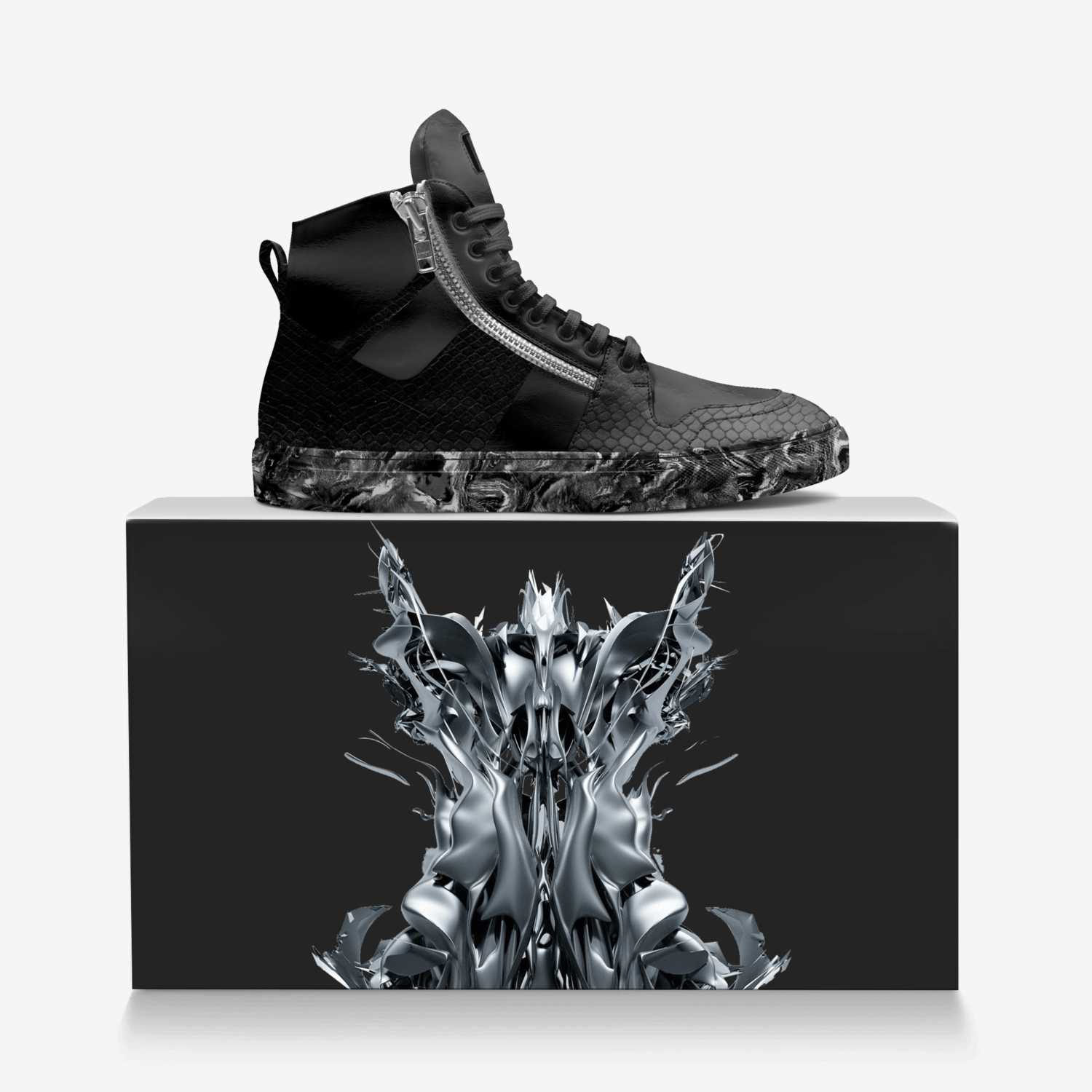 BlkMagicX custom made in Italy shoes by Issac Wright | Over box view