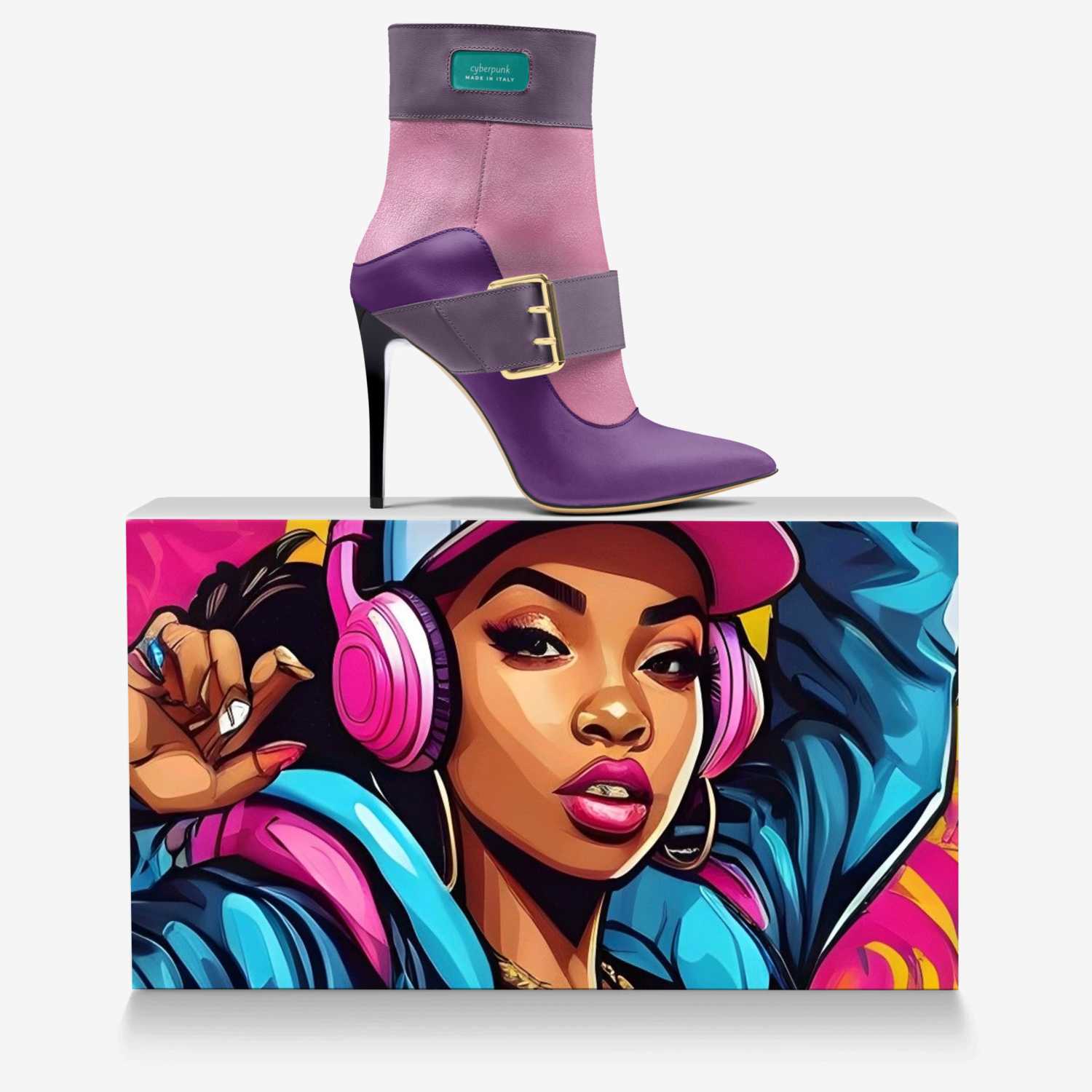 cyberpunk custom made in Italy shoes by Ny-leeka Jackson | Over box view