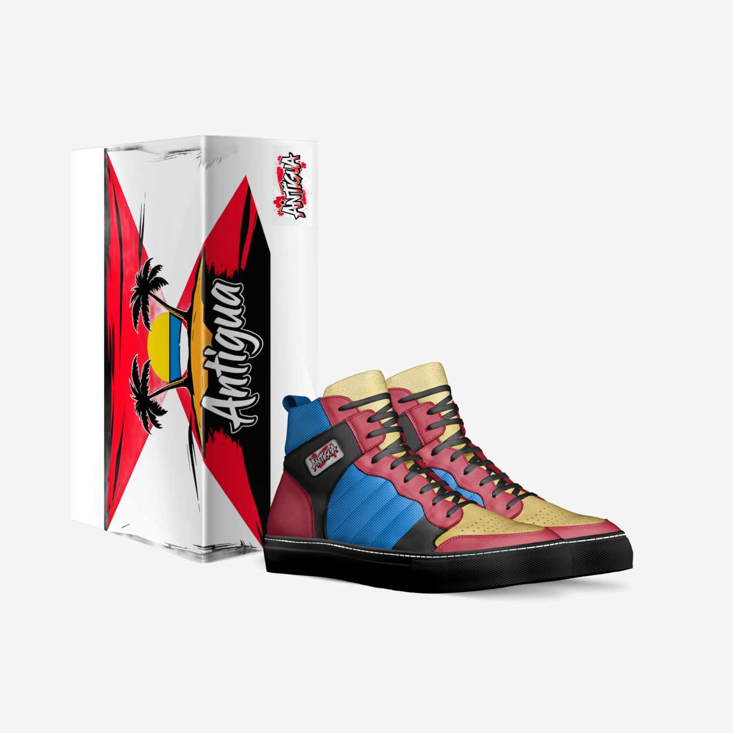 the Antigua flag custom made in Italy shoes by Rakeem David Hughes | Box view