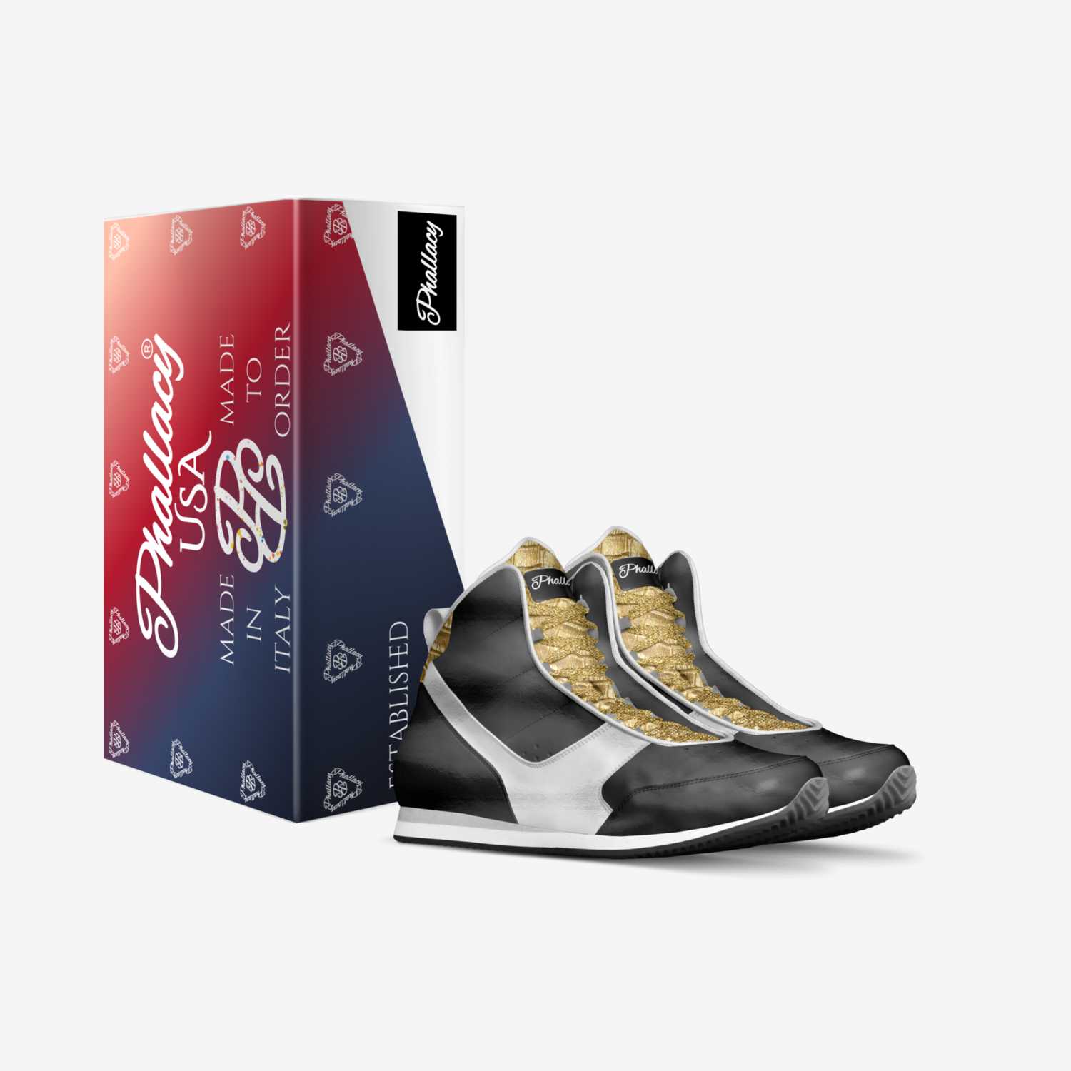 Phallacy B&W 1s custom made in Italy shoes by Marcus Davis Jr | Box view
