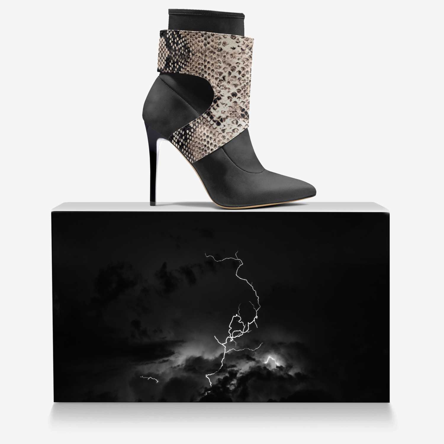 Tsunami|Storm custom made in Italy shoes by Sarah Frye | Over box view