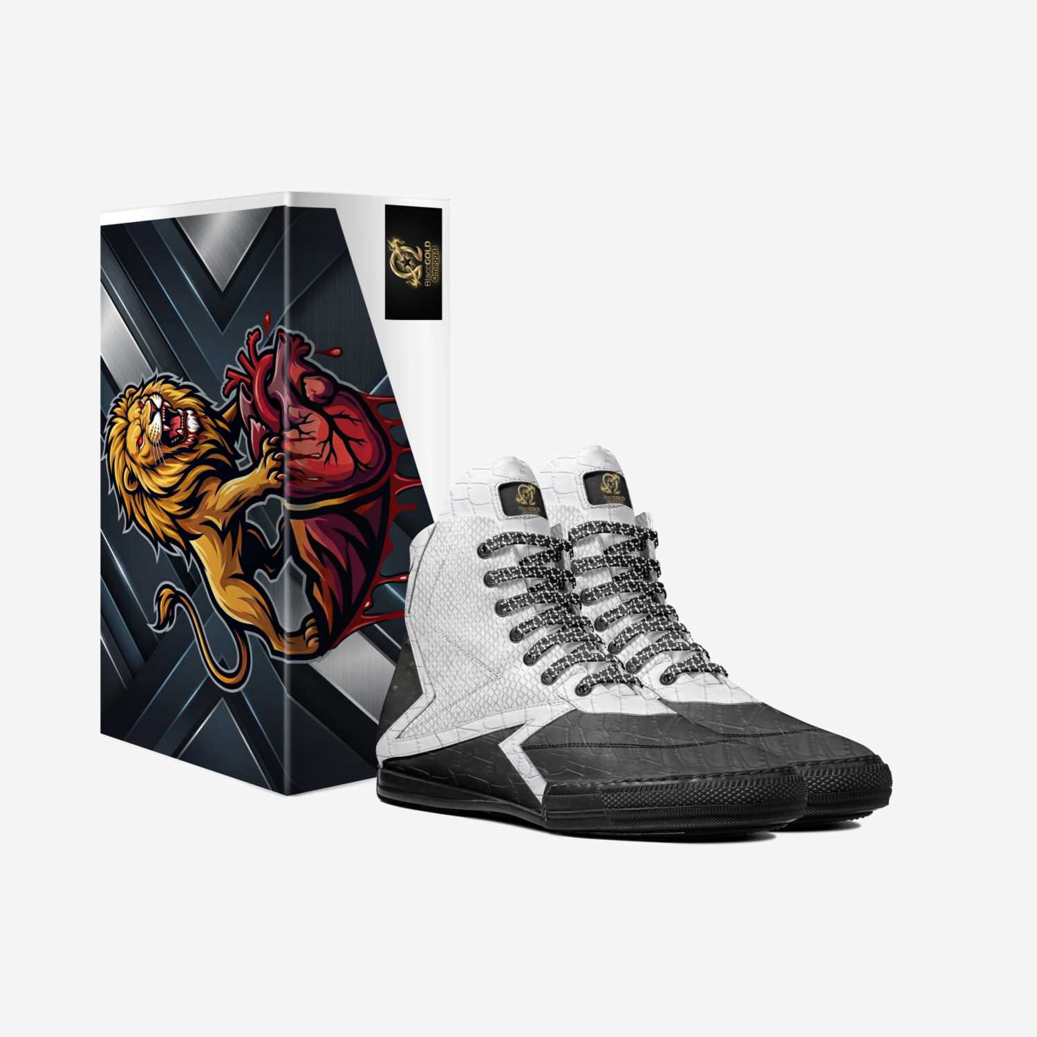 Blaccgold= Omegga1 custom made in Italy shoes by Jermaine Mcmahon | Box view