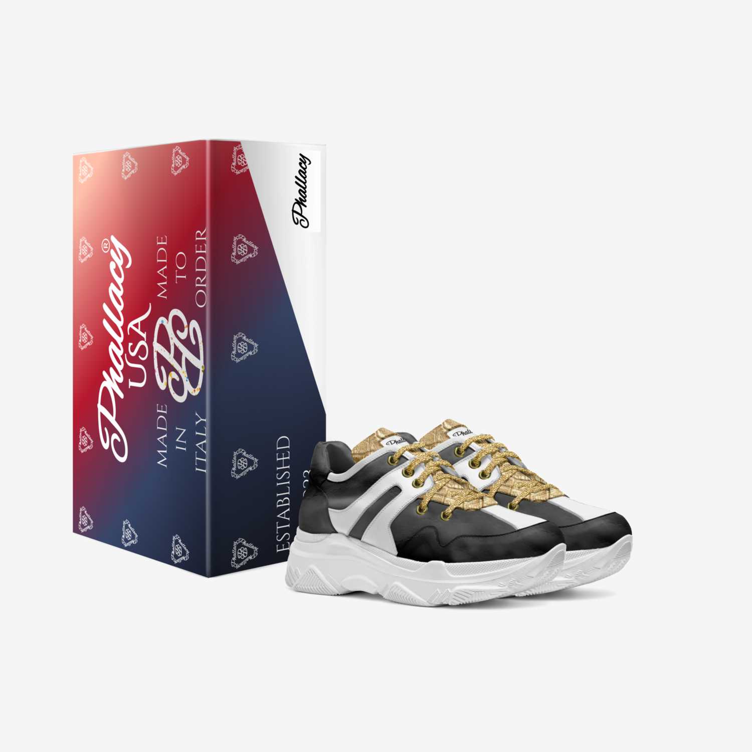 Phallacy B&W 2s custom made in Italy shoes by Marcus Davis Jr | Box view