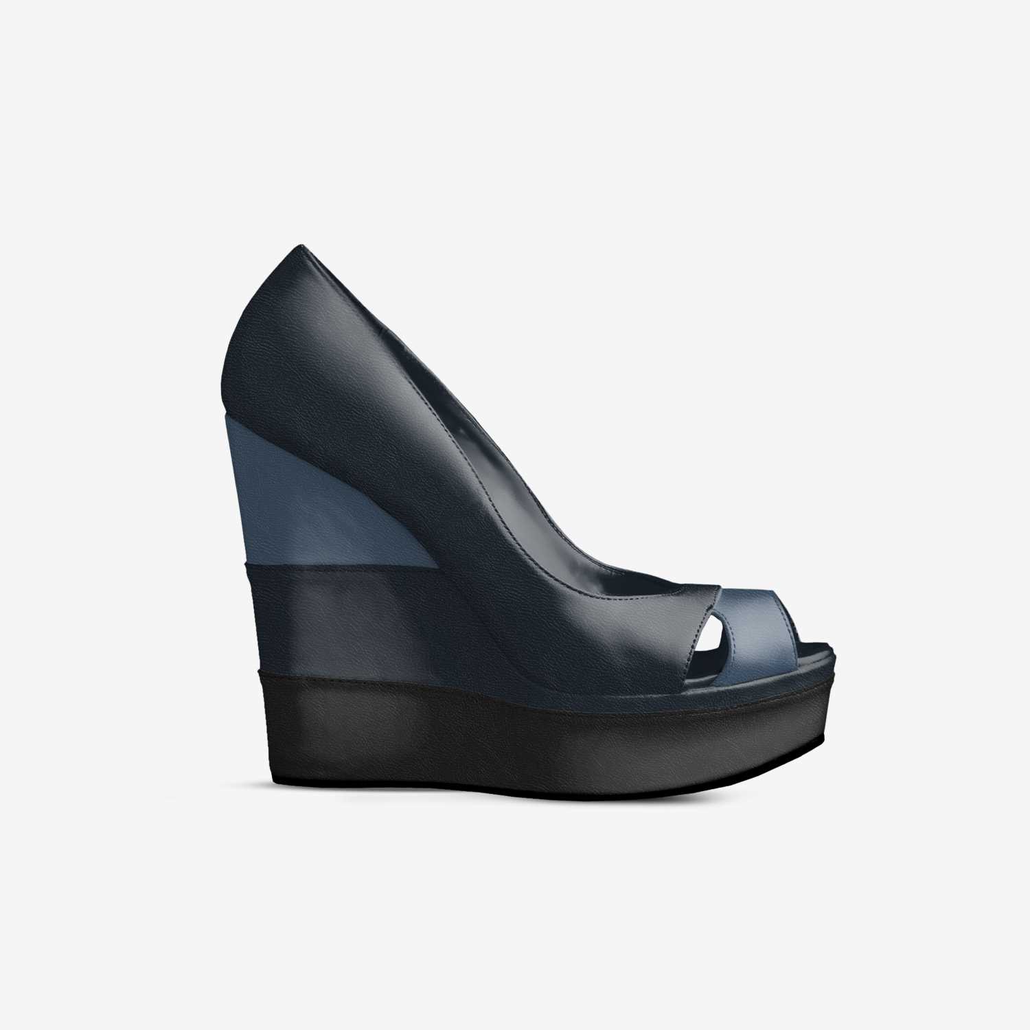 Blue wedges custom made in Italy shoes by Amy Phillips | Side view