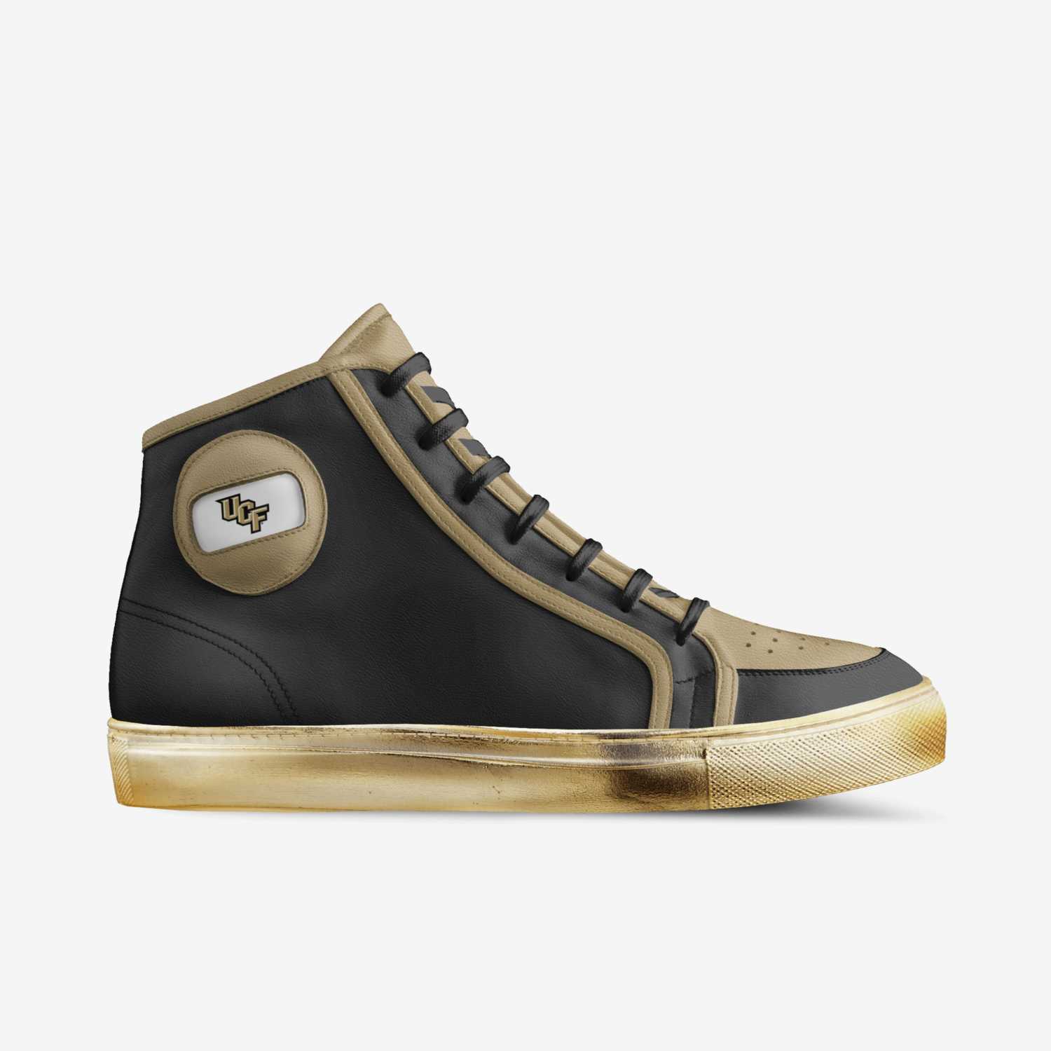 Ucf custom made in Italy shoes by Kaleb Aymond | Side view