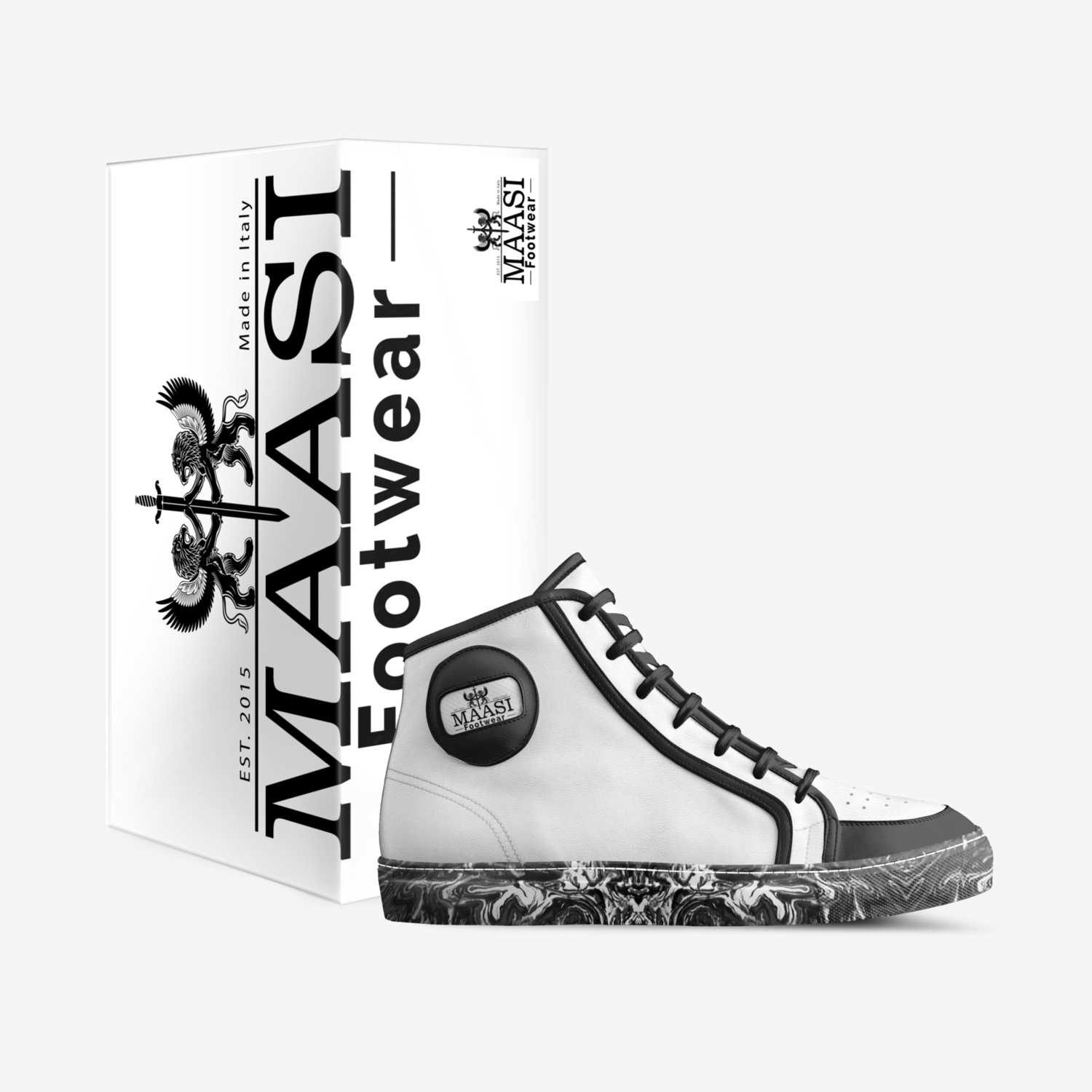 Black & White custom made in Italy shoes by Maasi Smith | Box view