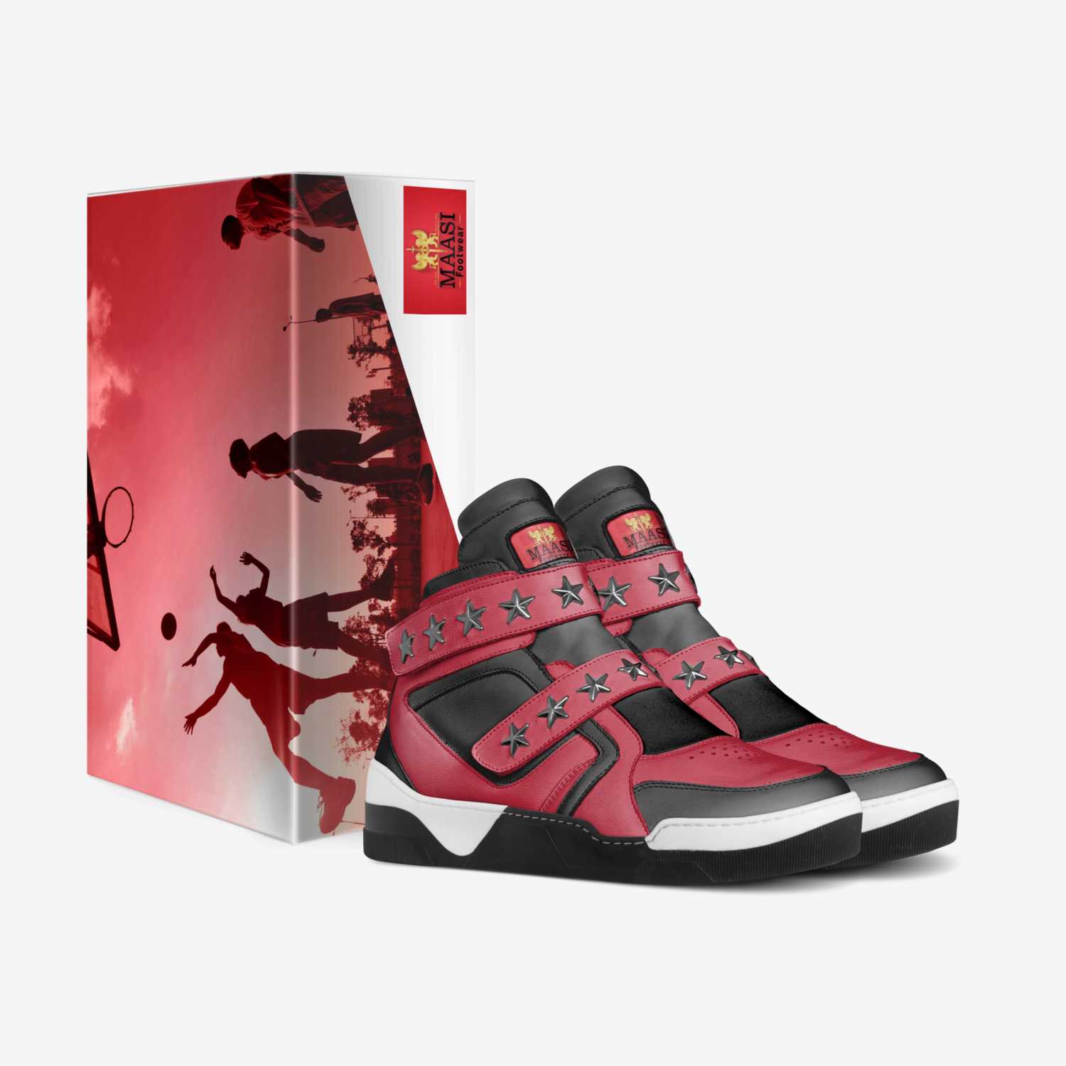 Red & Black custom made in Italy shoes by Maasi Smith | Box view