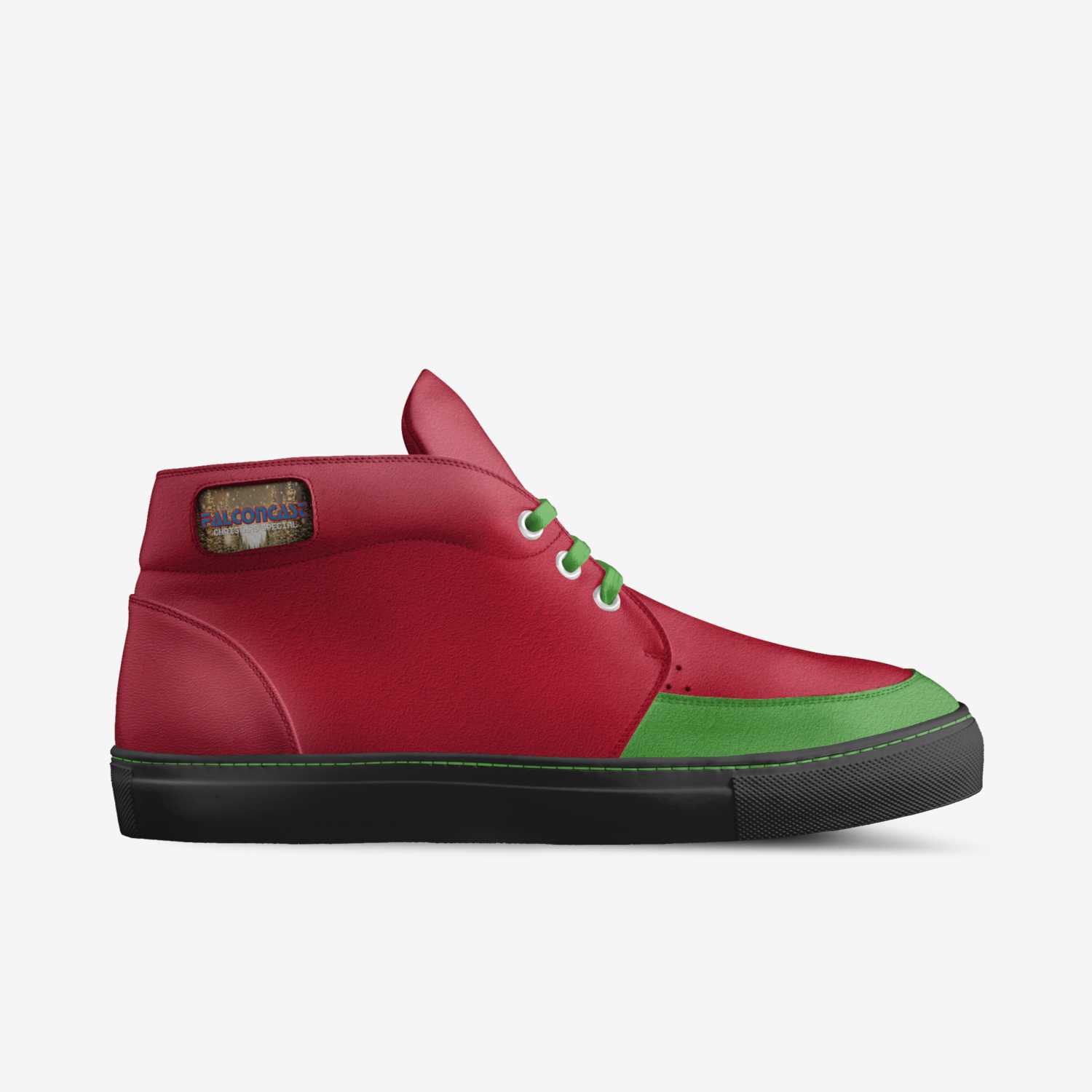 FalconCast Christmas custom made in Italy shoes by Caillou Pettis | Side view