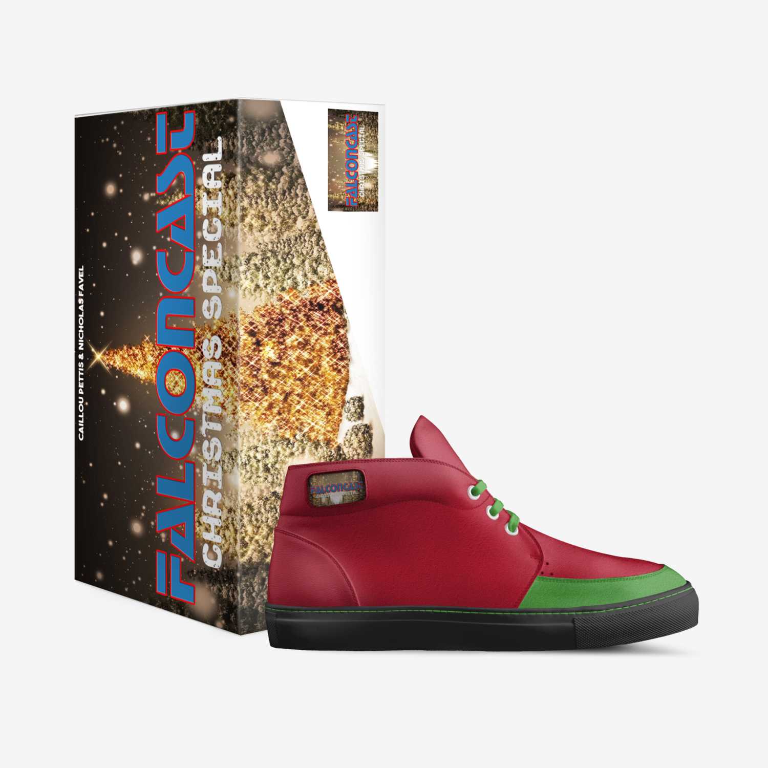 FalconCast Christmas custom made in Italy shoes by Caillou Pettis | Box view