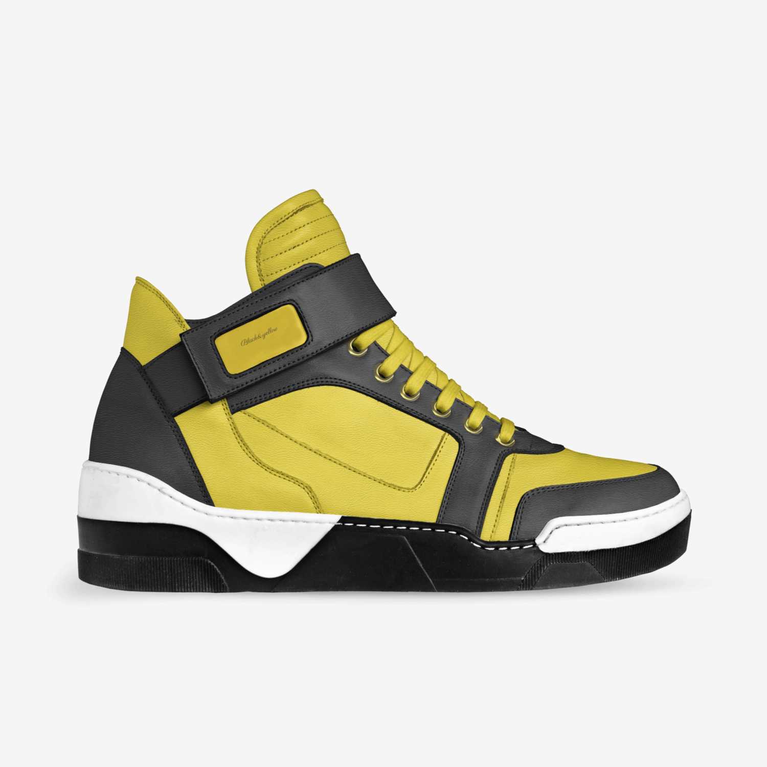 Black&yellow custom made in Italy shoes by Charles Russaw | Side view