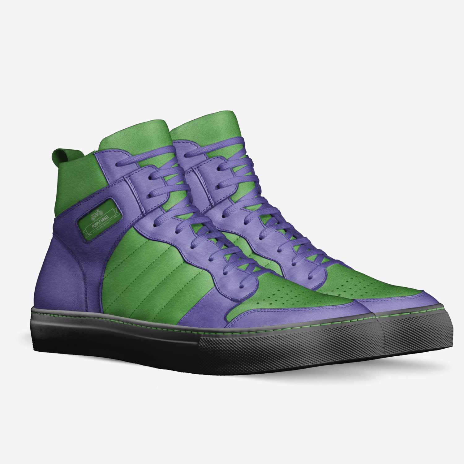 Purple urkel custom made in Italy shoes by Exzavius Phinisee | Double view