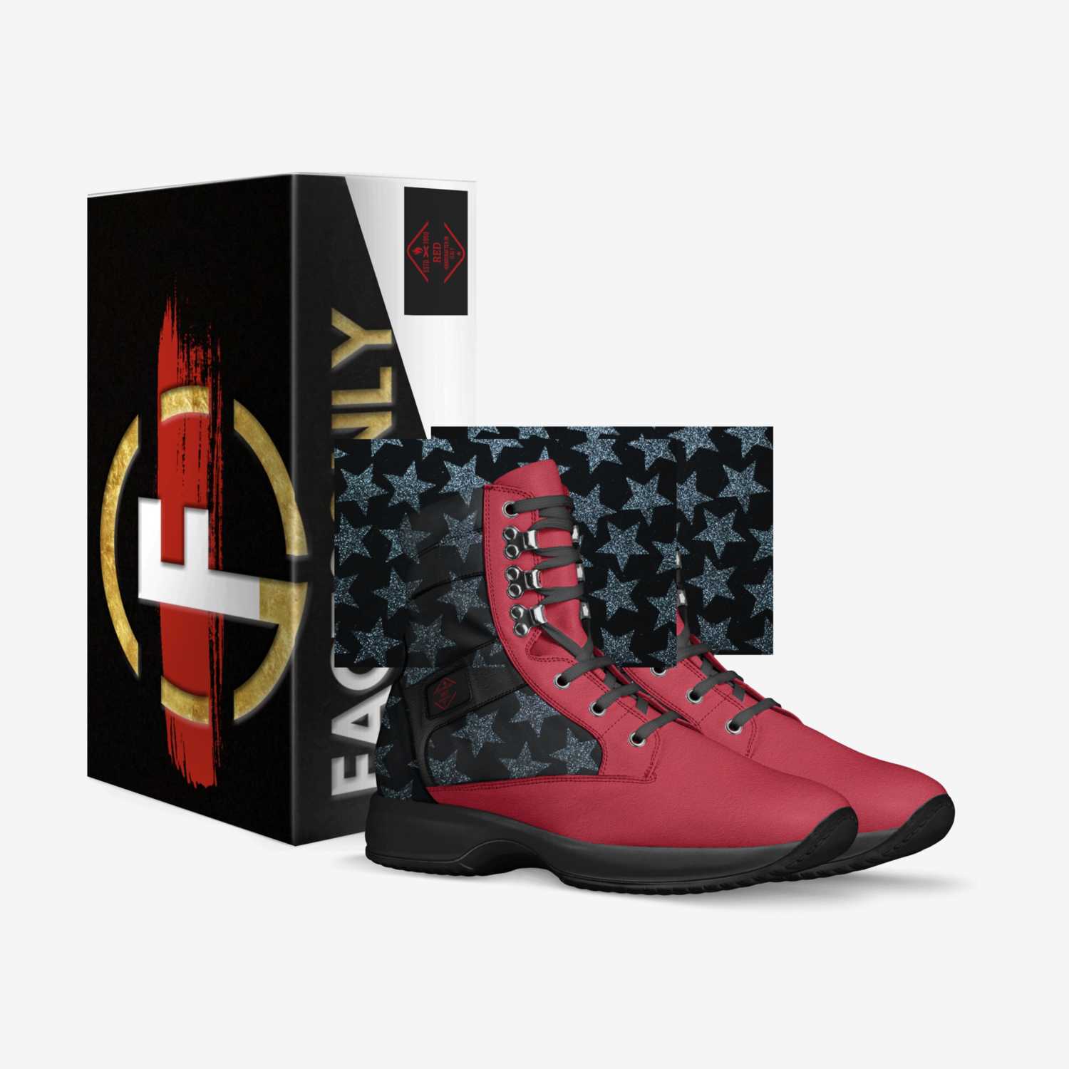 Red custom made in Italy shoes by Facts Only | Box view