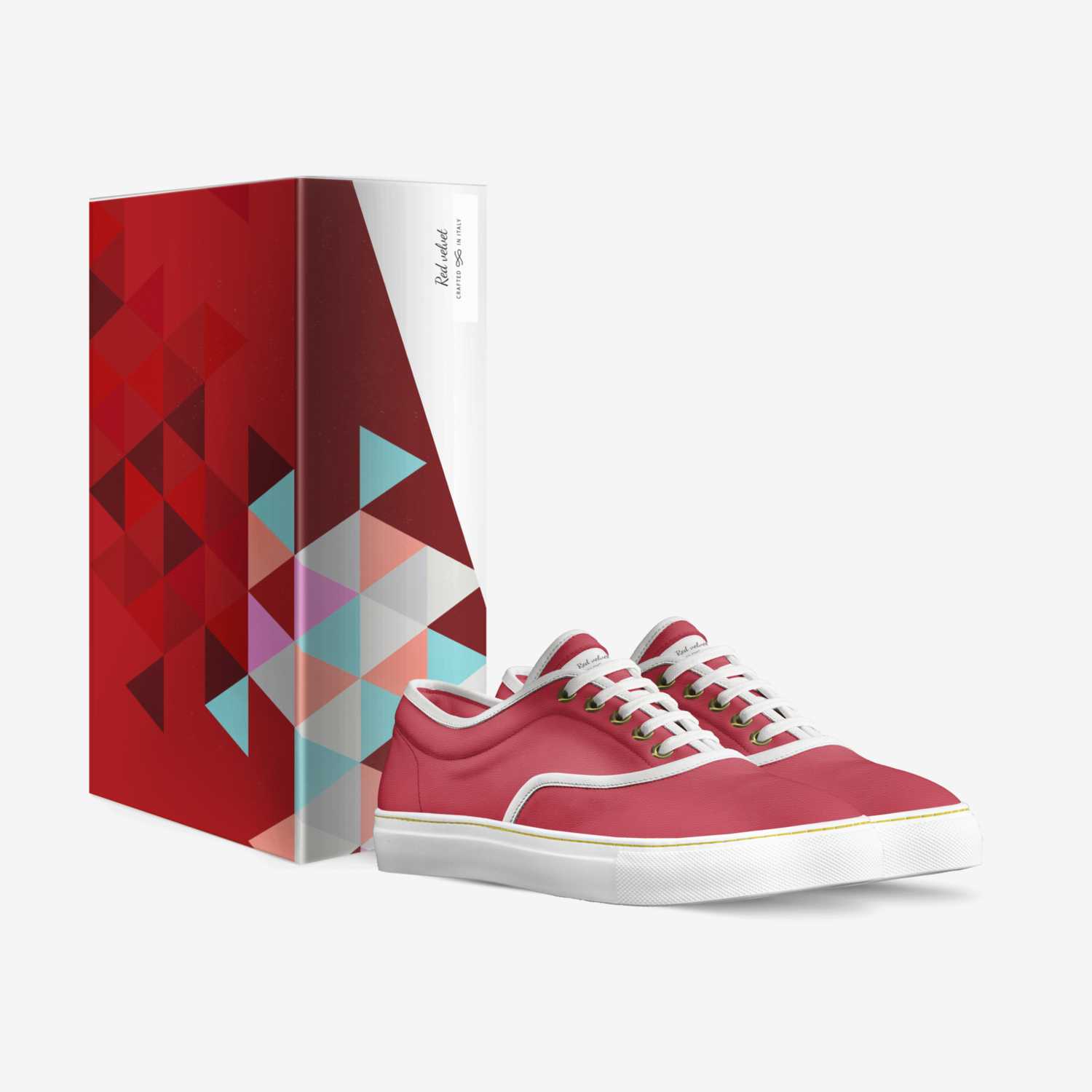 Red velvet custom made in Italy shoes by Tavon.m | Box view