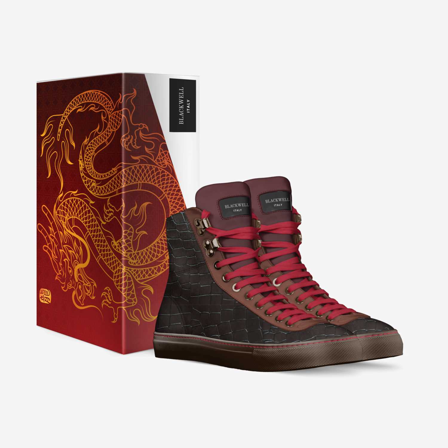 Red Dragon custom made in Italy shoes by Lawrence Blackwell | Box view