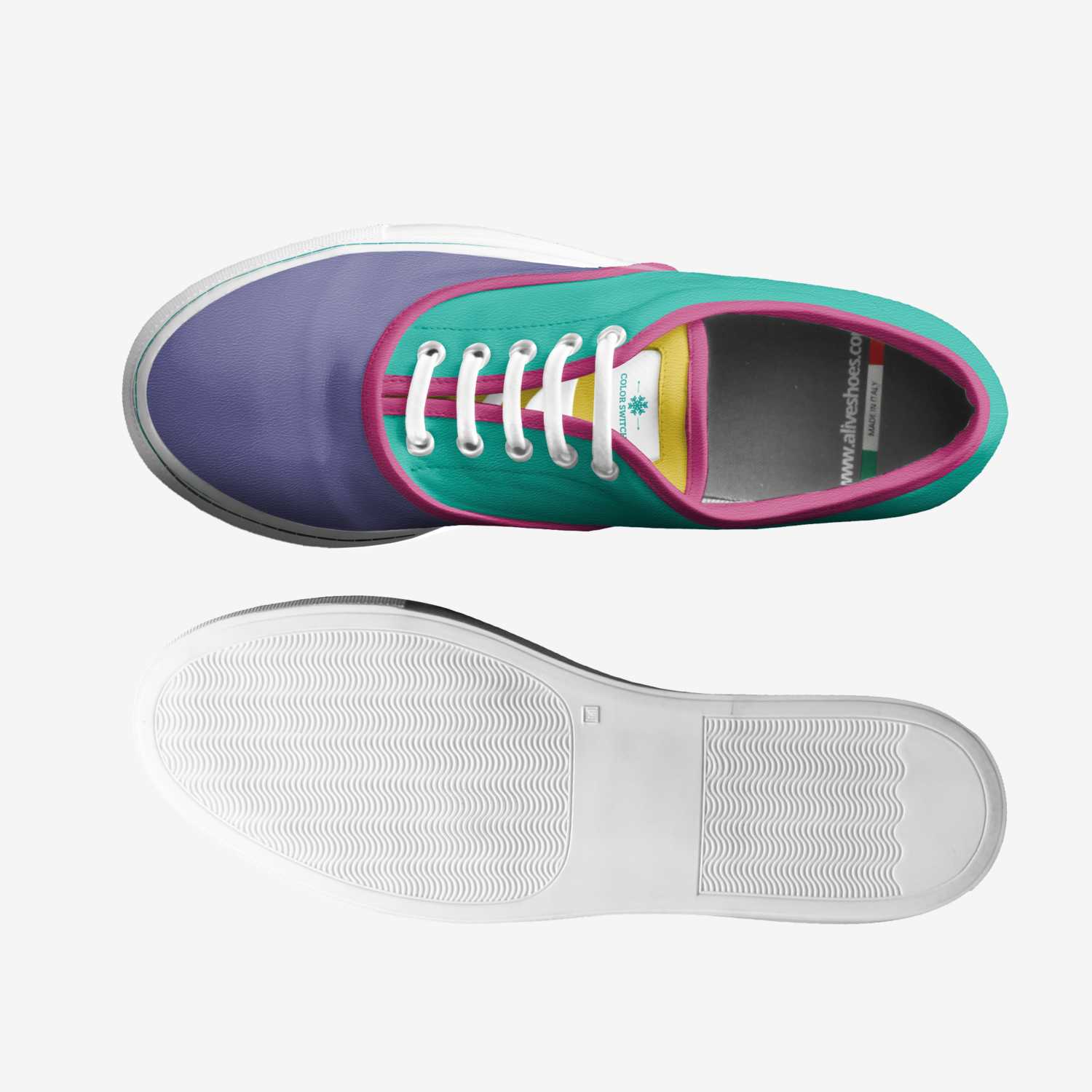 color switch custom made classic skaters color switch artisan made in Italy shoes by Sarah Vaughan