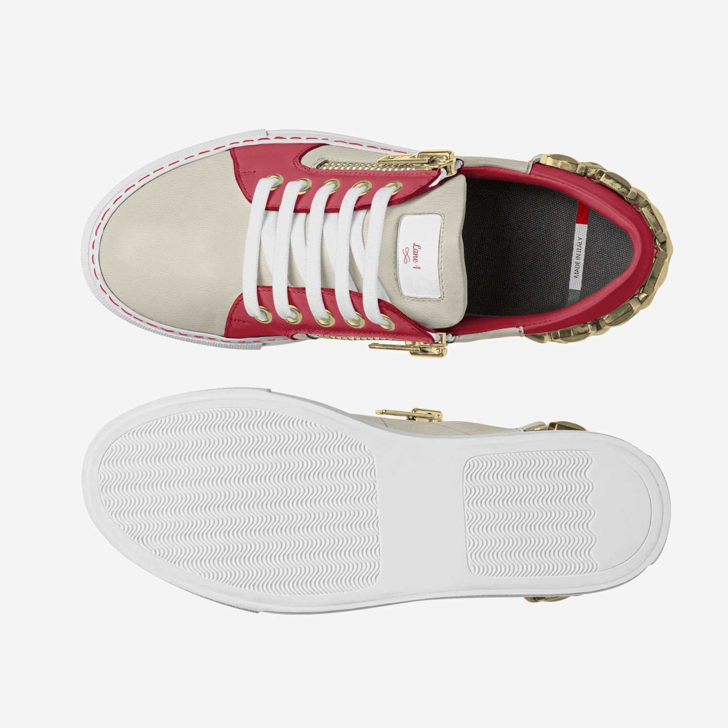 Lane 1 - BOLD Red custom made classic skaters Lane 1 - BOLD Red artisan made in Italy shoes by Amira-dior Traynham- Artis